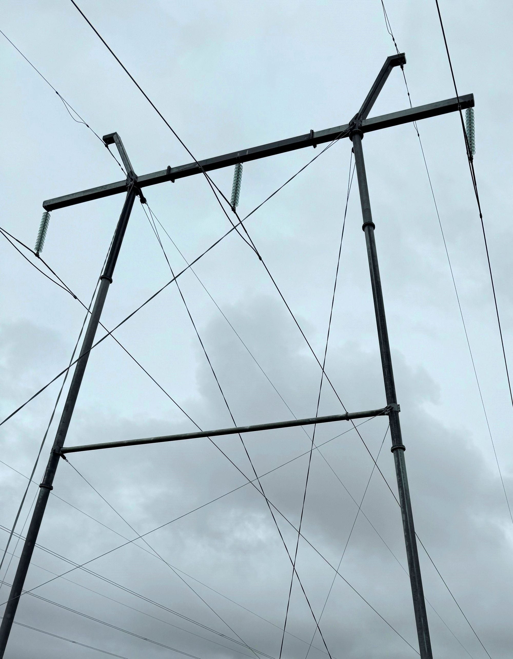 Power mast in a snowy environment