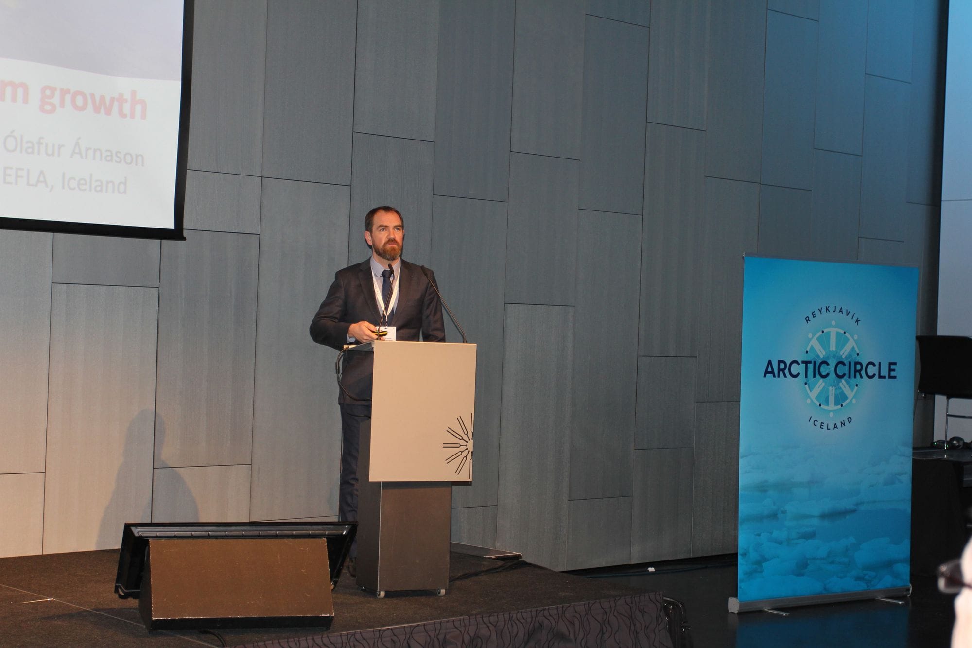 A man giving speech at Arctic Circle conference