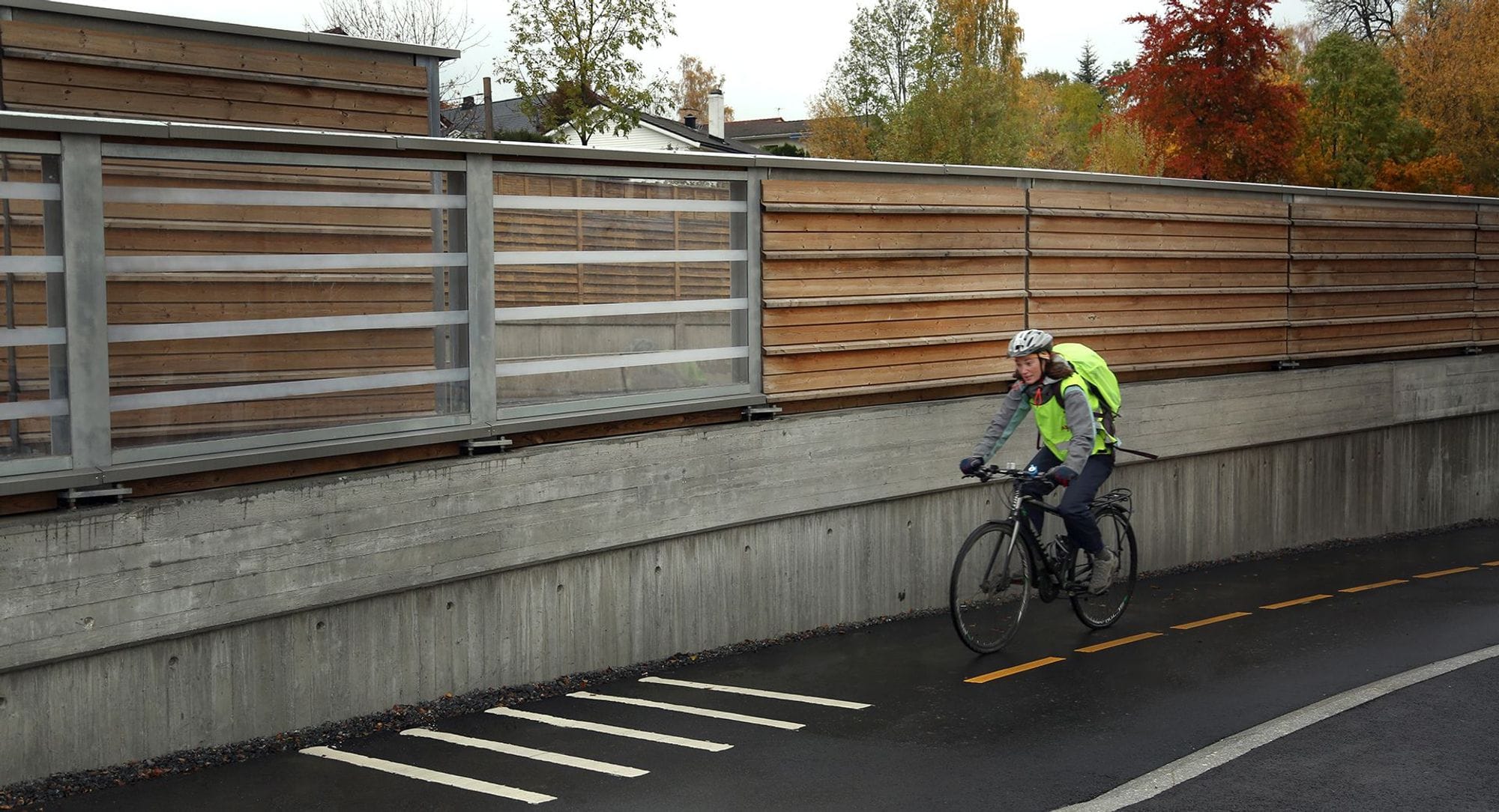 Man cycling on a pedestrian bridge