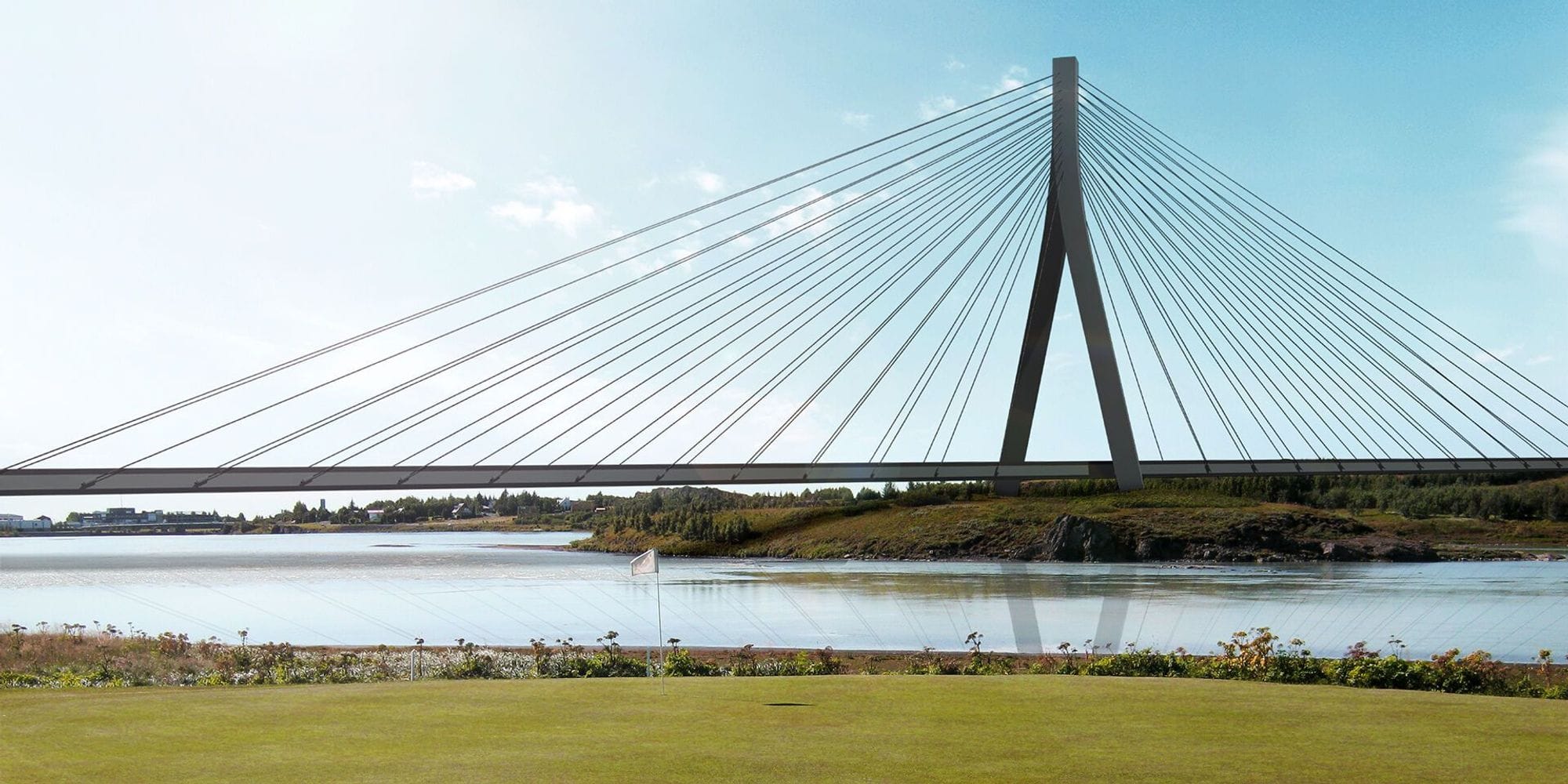 Bridge by a golf course.