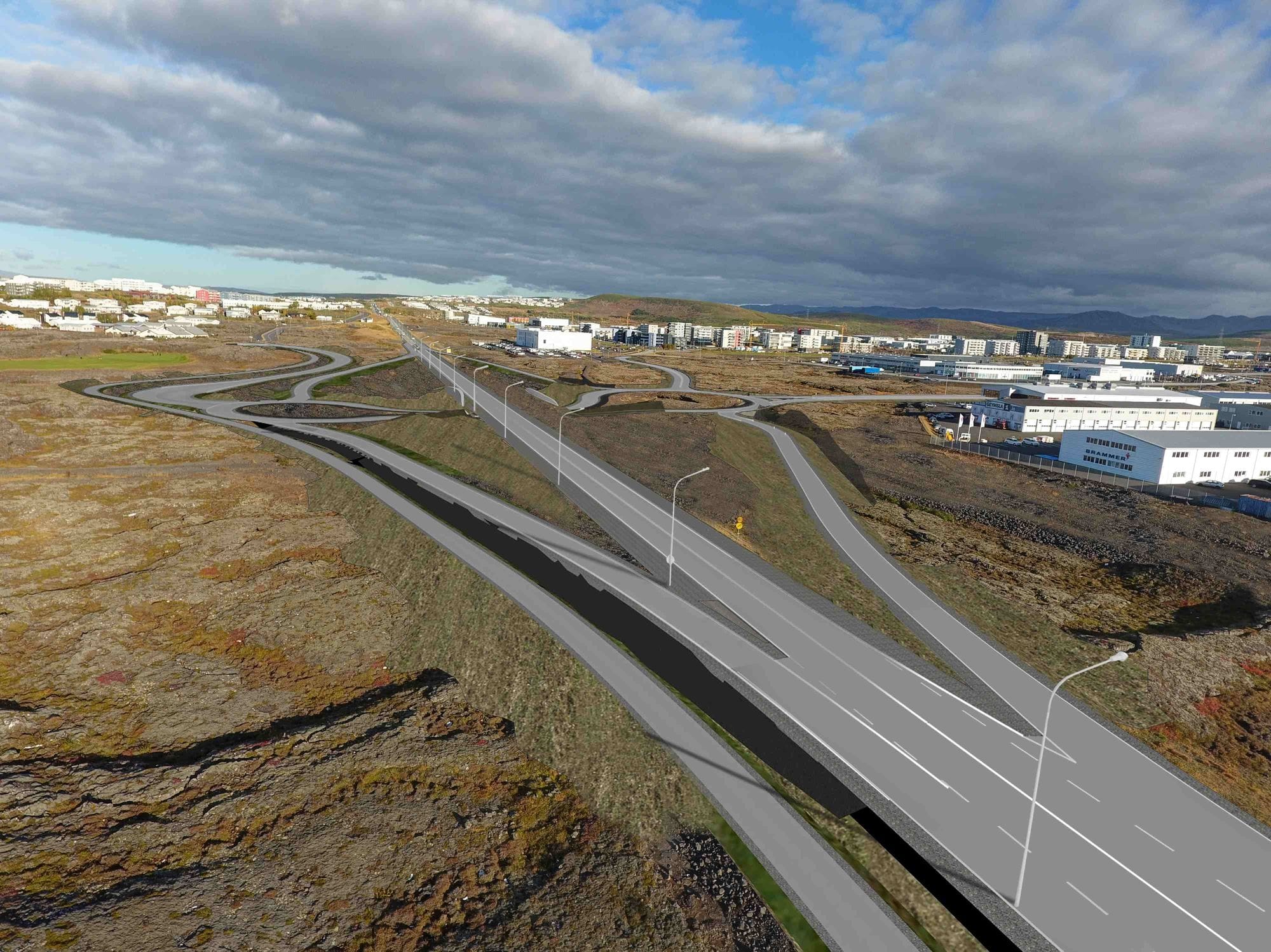 Overview of a populated area and new roads