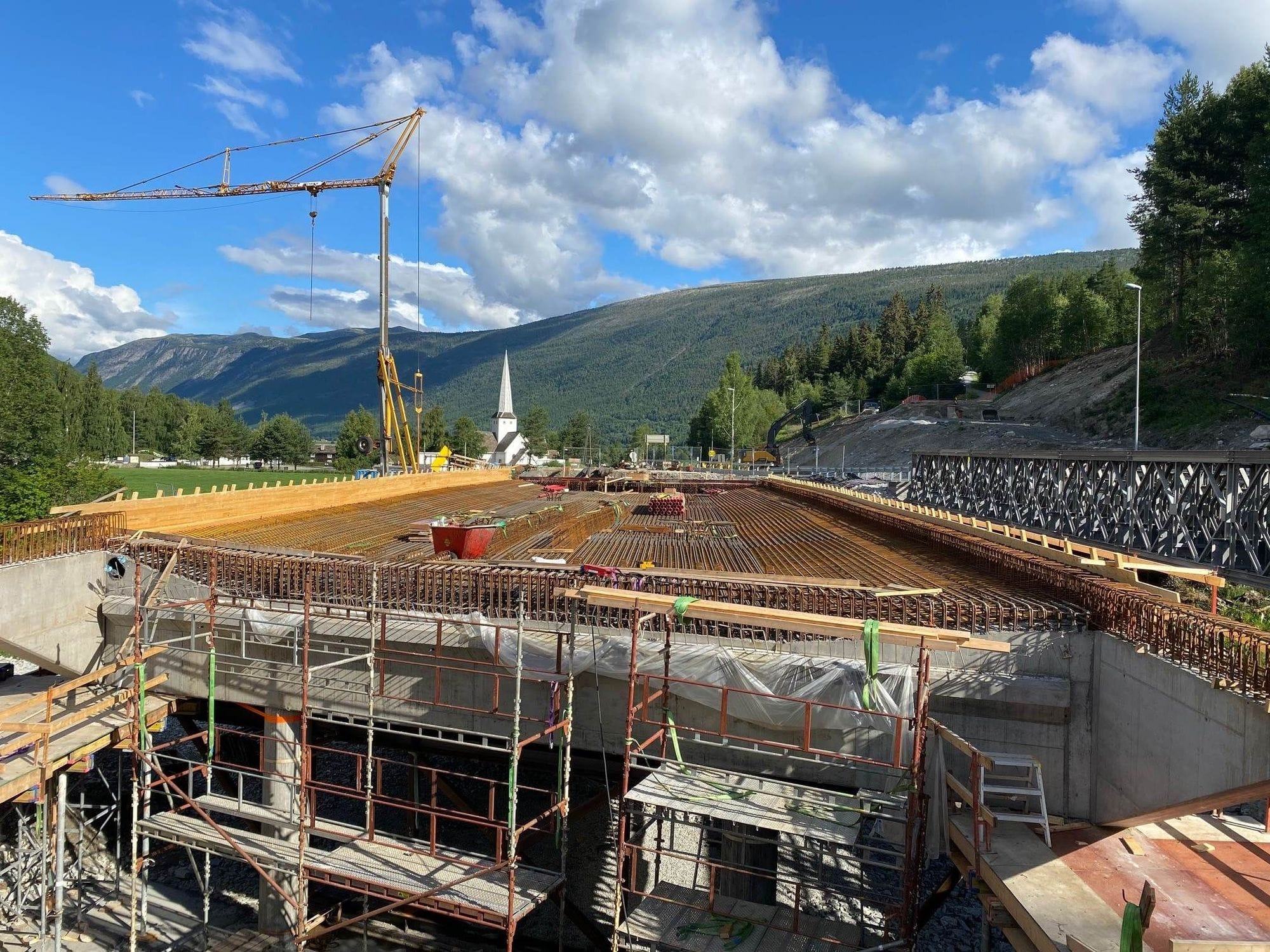 Bridge in the building phase. Working site on the top of the bridge in bulding. 