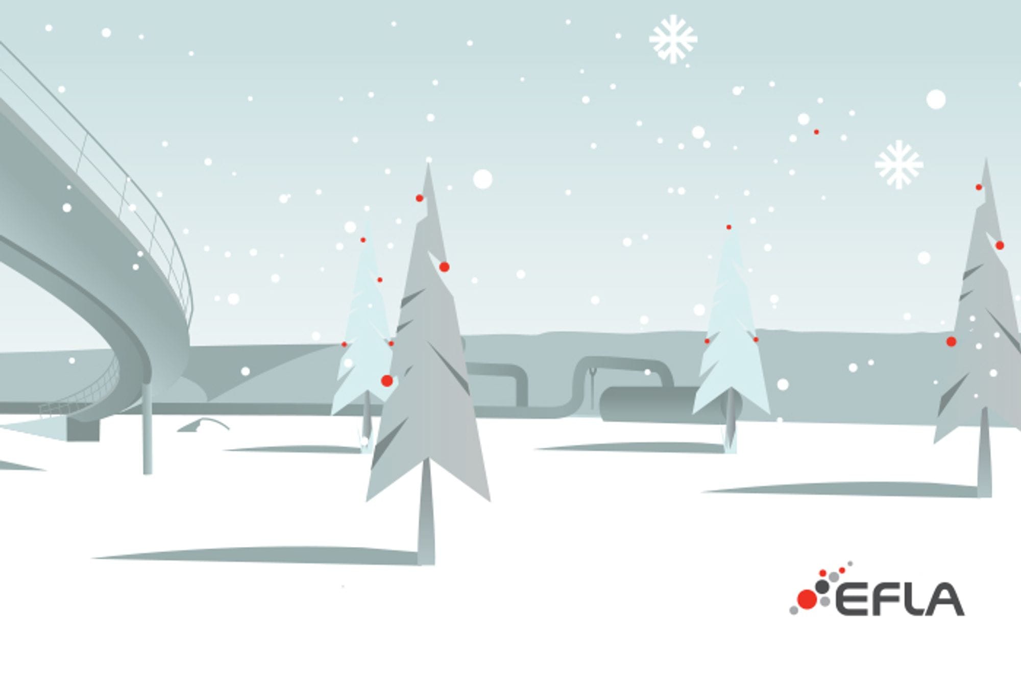 Illustration of Christmas trees and snowflakes