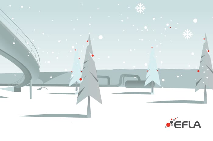 Illustration of Christmas trees and snowflakes