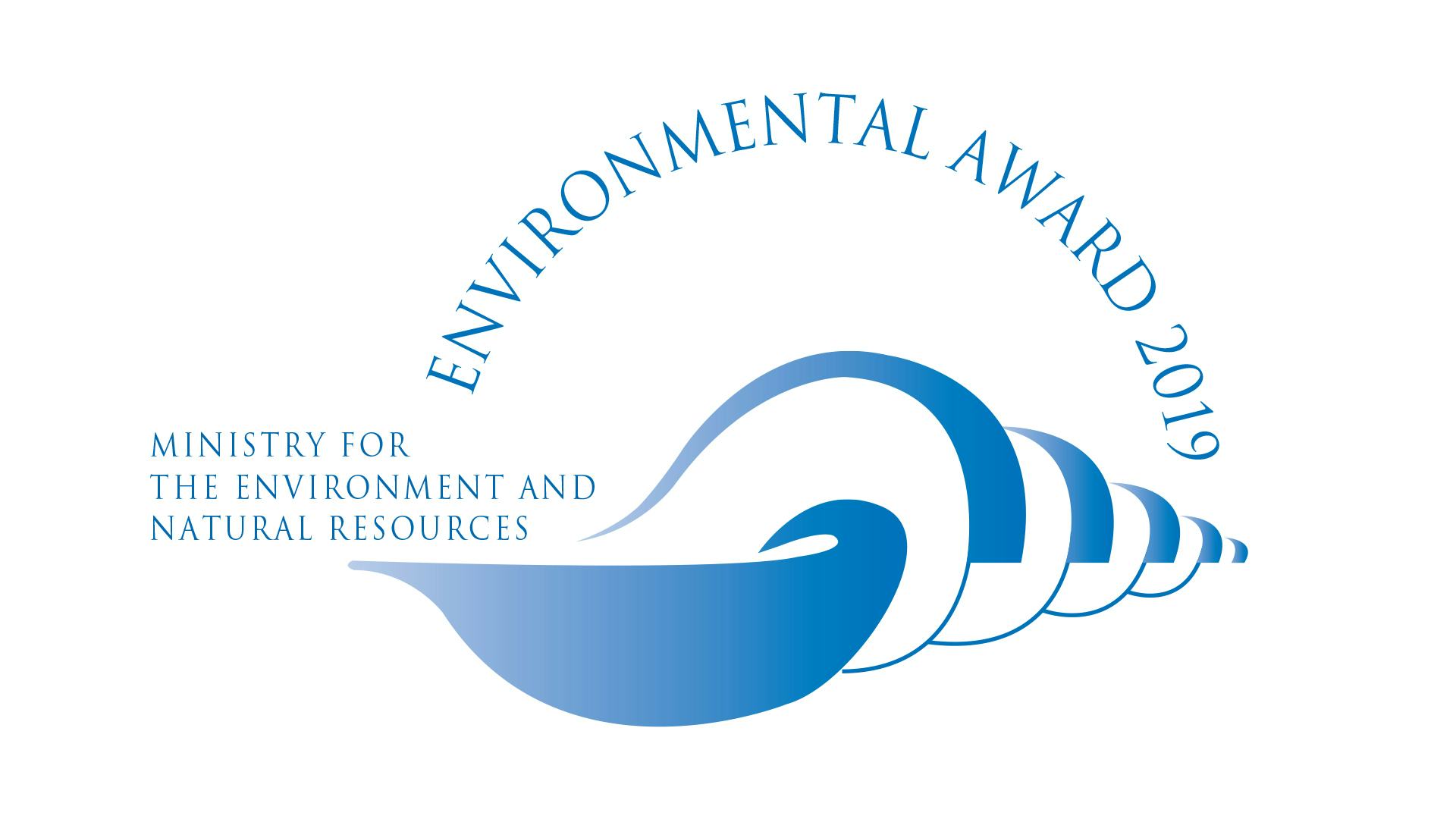 Environmental award 2019 text in the shape of sea shell