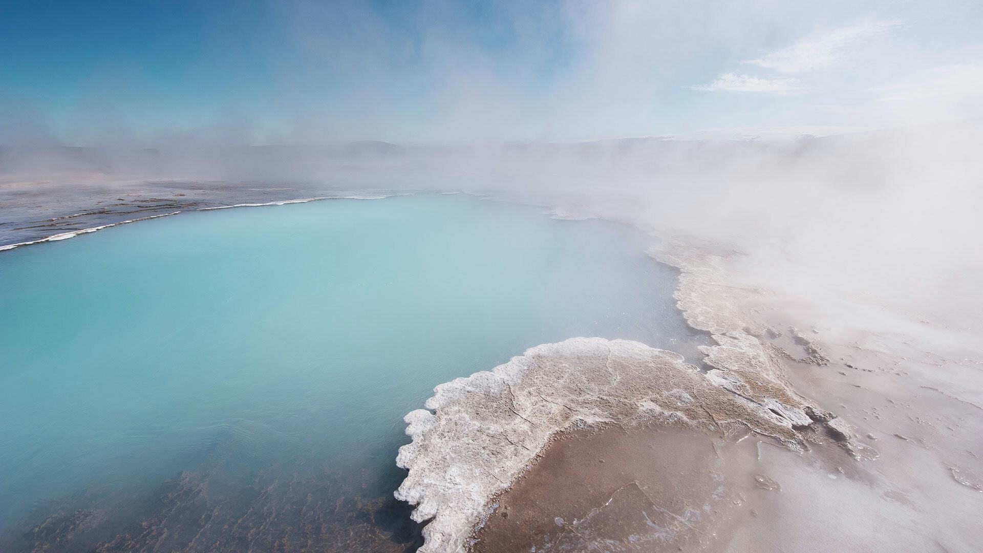 Geothermal water with milky blue shade