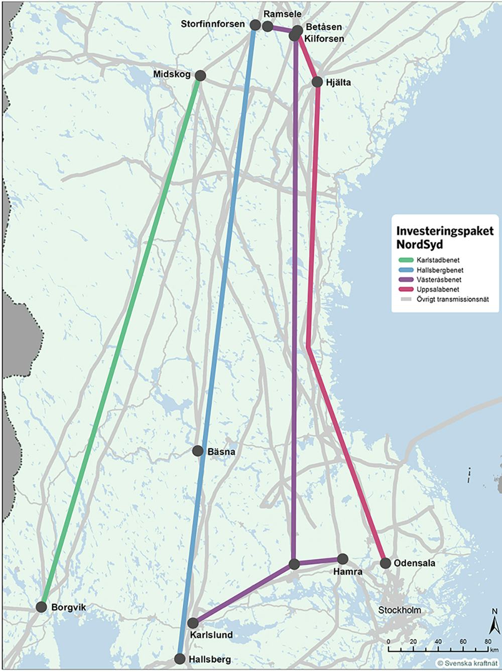 colorful lines showing the transmission system on a map