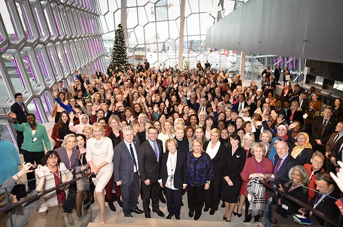 Large group of people gathered at Harpa for Women Leaders meet
